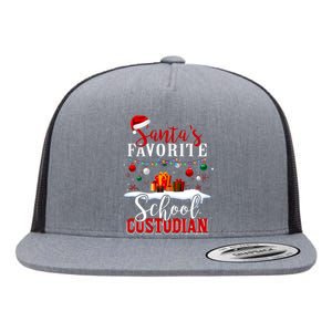 Santa Is Favorite School Custodian Xmas Light Hat Christmas Flat Bill Trucker Hat