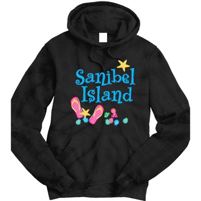 Sanibel Island Florida Seashells and Flip Flops Tie Dye Hoodie