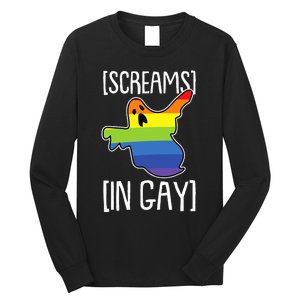 Screams In Gay Lazy Halloween Costume Funny LGBTQ Ghost Boo Long Sleeve Shirt