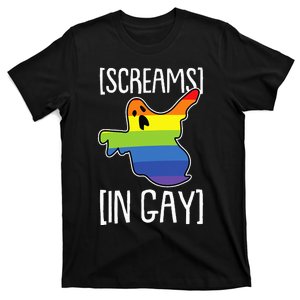 Screams In Gay Lazy Halloween Costume Funny LGBTQ Ghost Boo T-Shirt