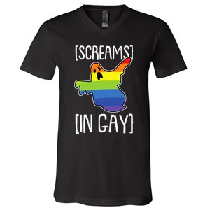 Screams In Gay Lazy Halloween Costume Funny LGBTQ Ghost Boo V-Neck T-Shirt