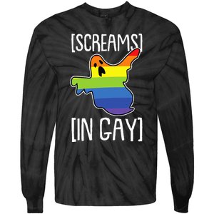 Screams In Gay Lazy Halloween Costume Funny LGBTQ Ghost Boo Tie-Dye Long Sleeve Shirt