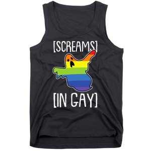 Screams In Gay Lazy Halloween Costume Funny LGBTQ Ghost Boo Tank Top