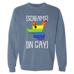 Screams In Gay Lazy Halloween Costume Funny LGBTQ Ghost Boo Garment-Dyed Sweatshirt