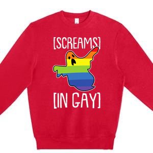 Screams In Gay Lazy Halloween Costume Funny LGBTQ Ghost Boo Premium Crewneck Sweatshirt