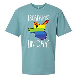 Screams In Gay Lazy Halloween Costume Funny LGBTQ Ghost Boo Sueded Cloud Jersey T-Shirt