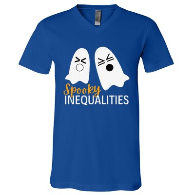 Spooky Inequalities Ghosts Halloween Math Teacher Cute V-Neck T-Shirt