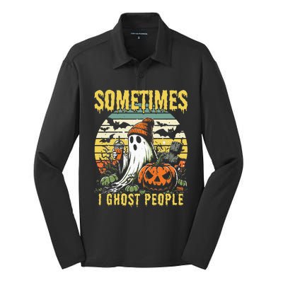 Sometimes I Ghost People Halloween Ghost Grave Moon V2 Silk Touch Performance Long Sleeve Polo