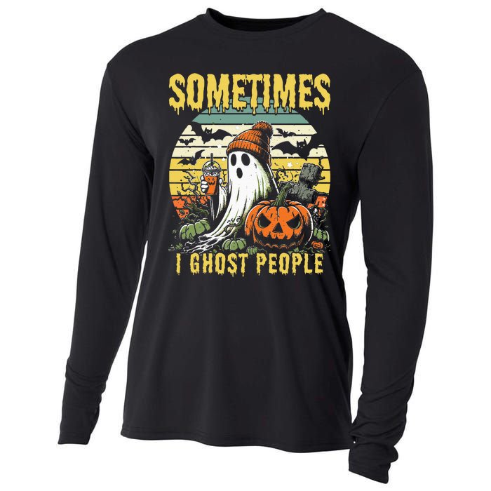 Sometimes I Ghost People Halloween Ghost Grave Moon V2 Cooling Performance Long Sleeve Crew