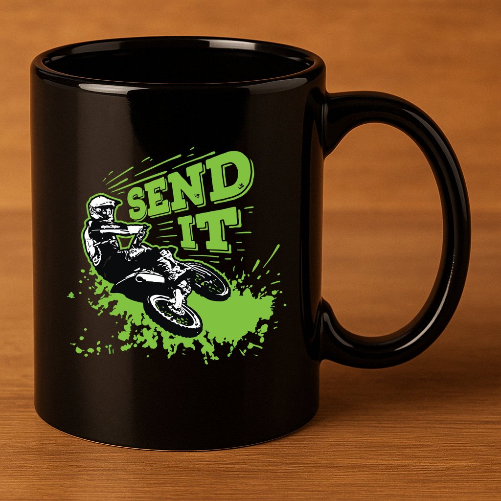 Send It Gift Funny Dirt Bike Motocross Supercross Rider 11oz C Handle Ceramic Mug