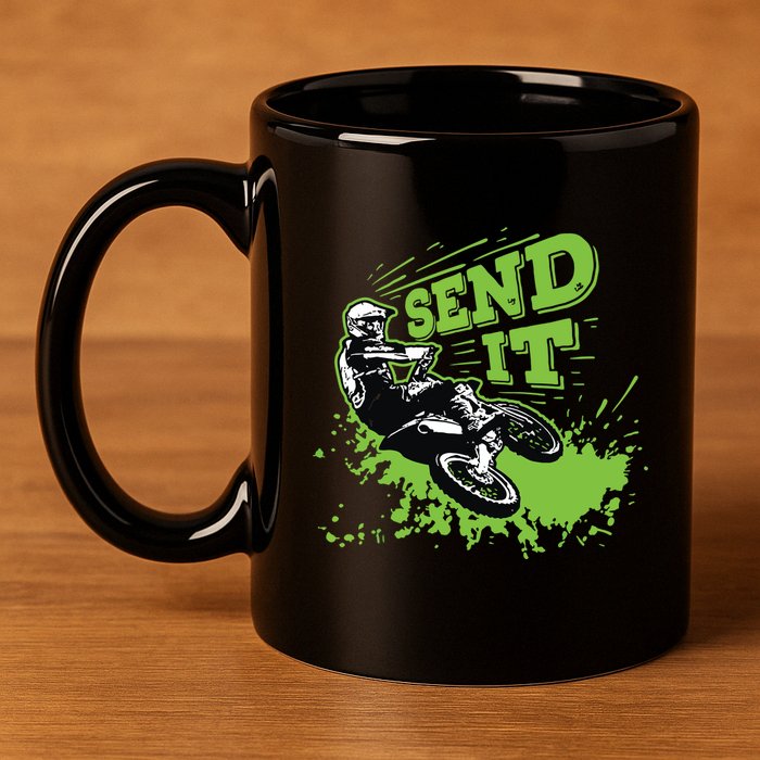 Send It Gift Funny Dirt Bike Motocross Supercross Rider 11oz C Handle Ceramic Mug