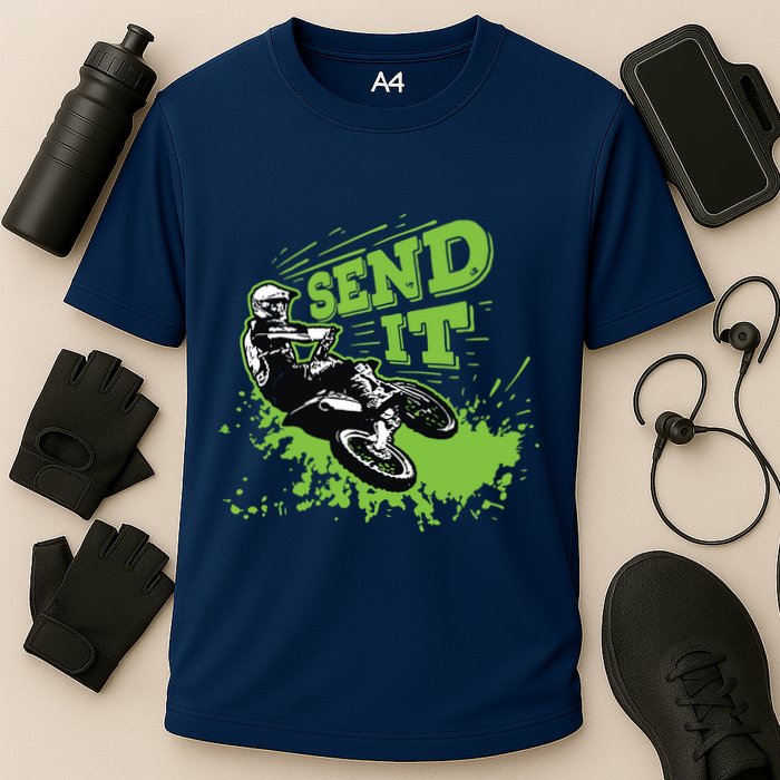Send It Gift Funny Dirt Bike Motocross Supercross Rider Cooling Performance Crew T-Shirt