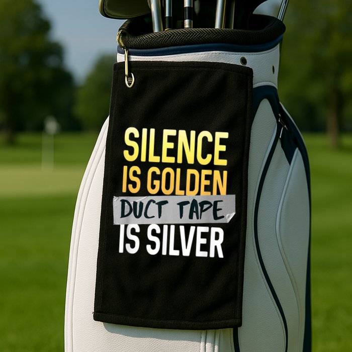 Silence Is Golden Duct Tape Is Silver Funny Sarcasm Golf Towel