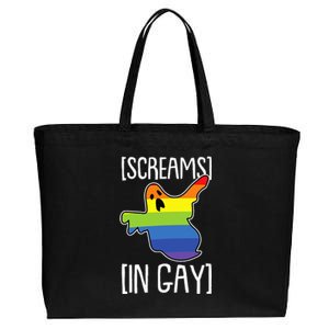 Screams In Gay Lazy Halloween Costume Funny LGBT Q Ghost Boo Cotton Canvas Jumbo Tote