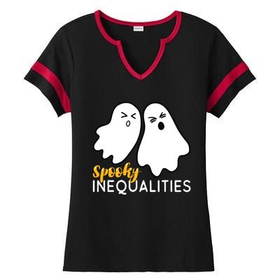 Spooky Inequalities Ghosts Halloween Math Teacher Ladies Halftime Notch Neck Tee