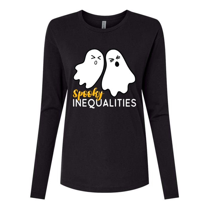 Spooky Inequalities Ghosts Halloween Math Teacher Womens Cotton Relaxed Long Sleeve T-Shirt