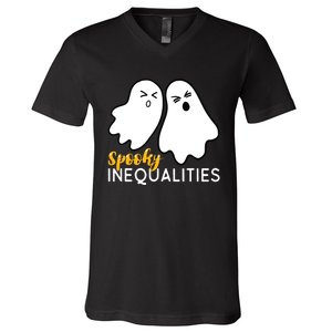 Spooky Inequalities Ghosts Halloween Math Teacher V-Neck T-Shirt