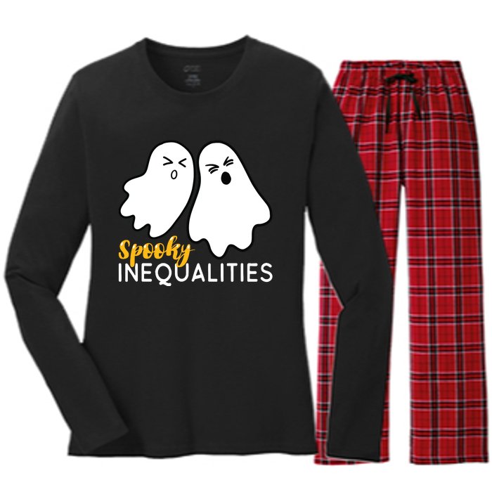 Spooky Inequalities Ghosts Halloween Math Teacher Women's Long Sleeve Flannel Pajama Set 