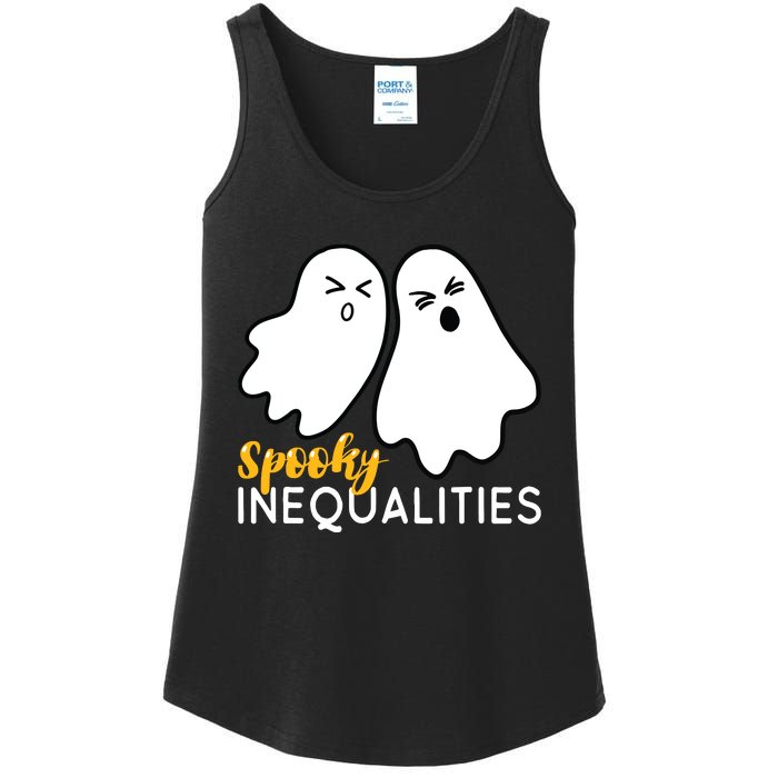 Spooky Inequalities Ghosts Halloween Math Teacher Ladies Essential Tank