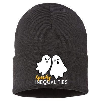 Spooky Inequalities Ghosts Halloween Math Teacher Sustainable Knit Beanie