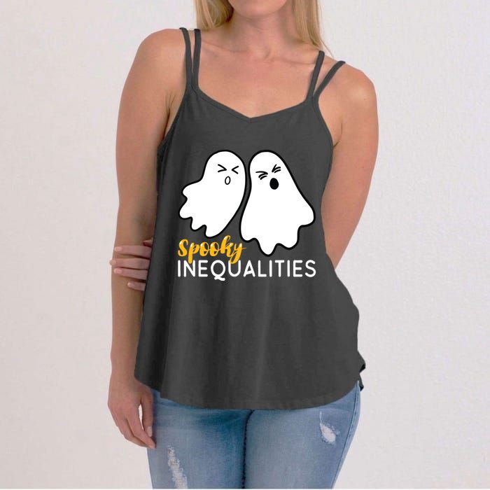 Spooky Inequalities Ghosts Halloween Math Teacher Women's Strappy Tank