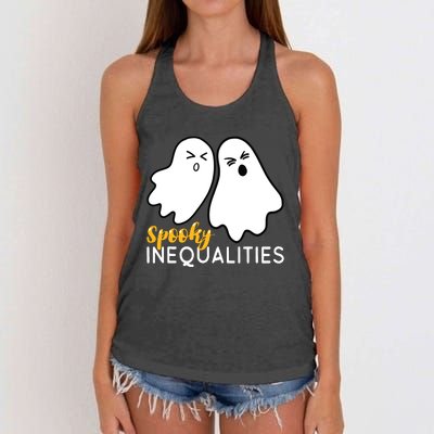 Spooky Inequalities Ghosts Halloween Math Teacher Women's Knotted Racerback Tank