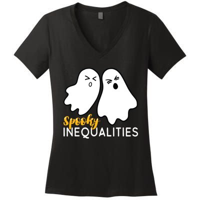 Spooky Inequalities Ghosts Halloween Math Teacher Women's V-Neck T-Shirt