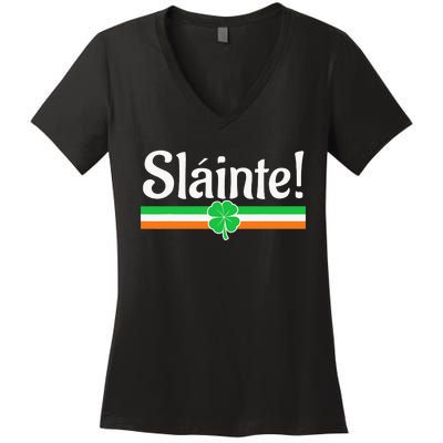 Slainte Irish Green Lucky Shamrock St Patrick's Day Women's V-Neck T-Shirt