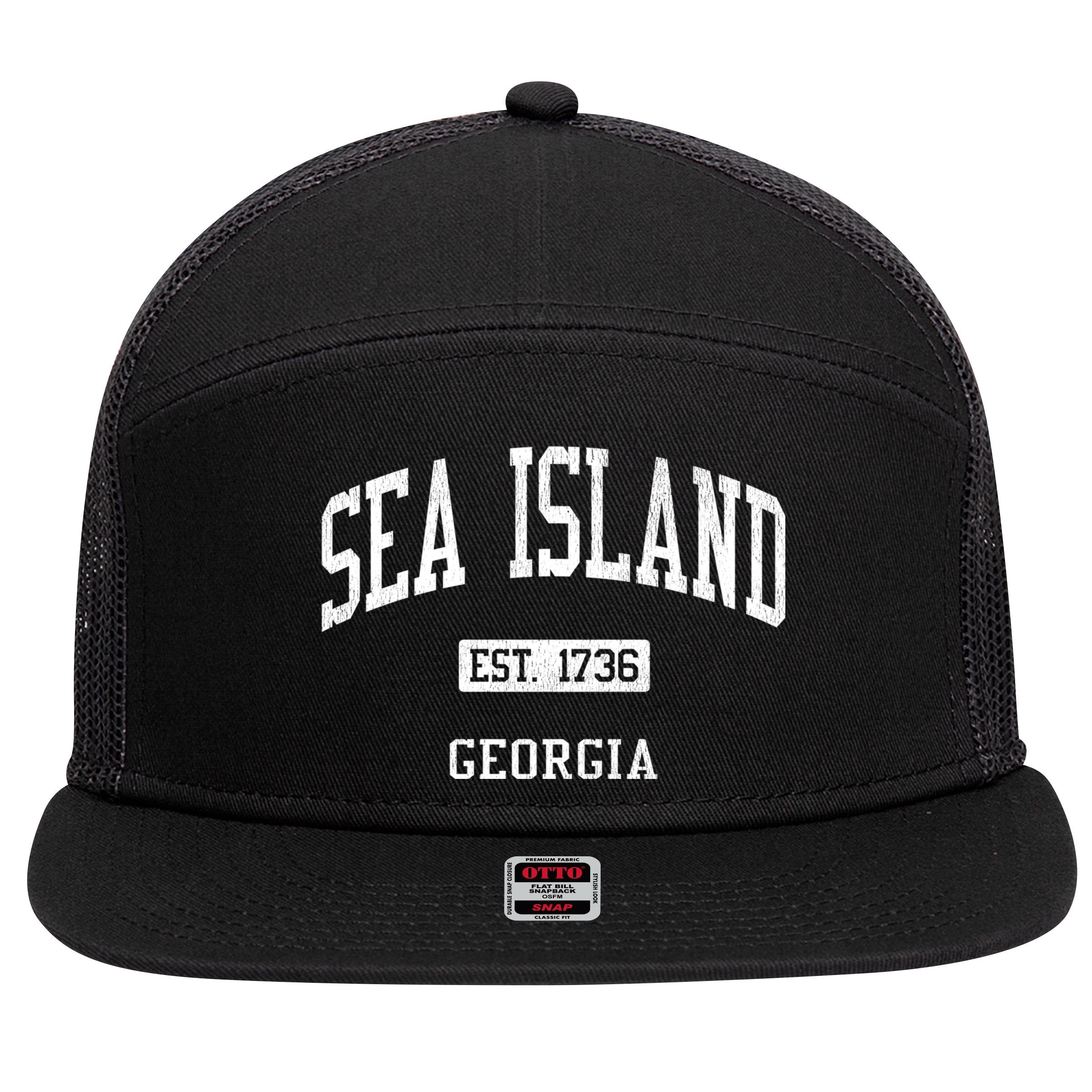 Sea Island Georgia Ga Js04 Vintage Athletic Sports 7 Panel Mesh Trucker Snapback Hat