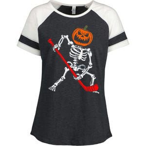 Skeleton Ice Hockey Halloween Pumpkin Hockey Funny Enza Ladies Jersey Colorblock Tee