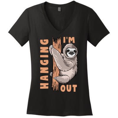 Sloth Im Hanging Out Women's V-Neck T-Shirt