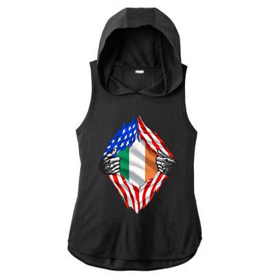 Super Irish Heritage Ireland Roots Usa Flag Gift Ladies PosiCharge Tri-Blend Wicking Draft Hoodie Tank