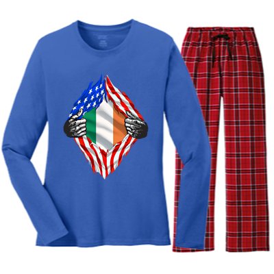 Super Irish Heritage Ireland Roots Usa Flag Gift Women's Long Sleeve Flannel Pajama Set 