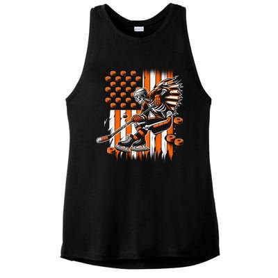 Skeleton Ice Hockey Halloween American Flag Gift Ladies PosiCharge Tri-Blend Wicking Tank