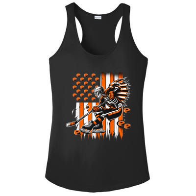 Skeleton Ice Hockey Halloween American Flag Gift Ladies PosiCharge Competitor Racerback Tank