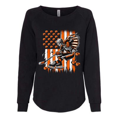 Skeleton Ice Hockey Halloween American Flag Gift Womens California Wash Sweatshirt