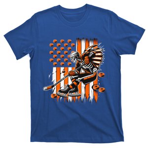 Skeleton Ice Hockey Halloween American Flag Gift T-Shirt