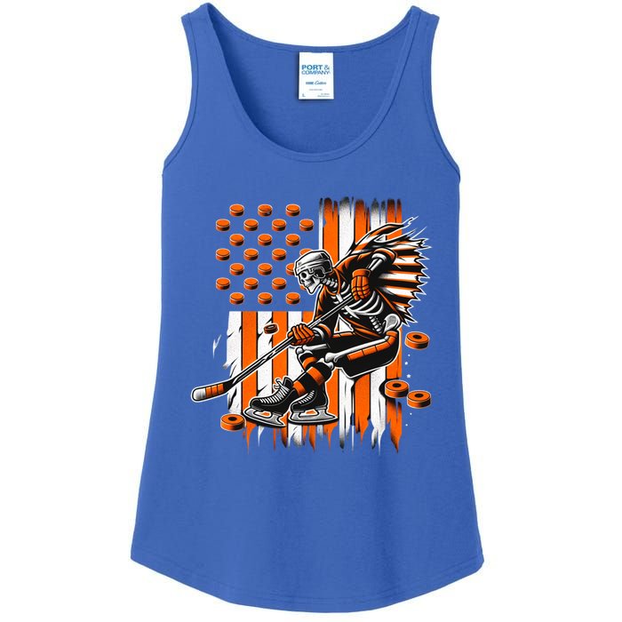 Skeleton Ice Hockey Halloween American Flag Gift Ladies Essential Tank