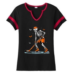 Skeleton Ice Hockey Halloween Funny Halloween Hockey Ladies Halftime Notch Neck Tee