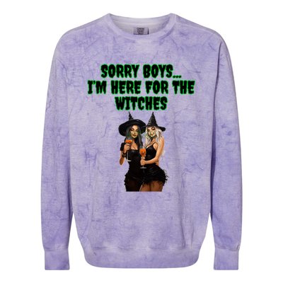 Sorry IM Here For The Witches Funny Halloween Meaningful Gift Colorblast Crewneck Sweatshirt