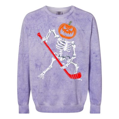 Skeleton Ice Hockey Halloween Pumpkin Hockey Colorblast Crewneck Sweatshirt