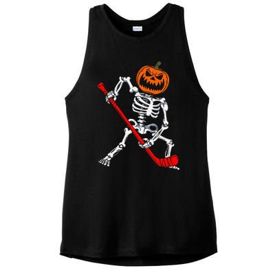 Skeleton Ice Hockey Halloween Pumpkin Hockey Ladies PosiCharge Tri-Blend Wicking Tank