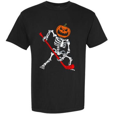 Skeleton Ice Hockey Halloween Pumpkin Hockey Garment-Dyed Heavyweight T-Shirt