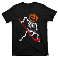 Skeleton Ice Hockey Halloween Pumpkin Hockey T-Shirt