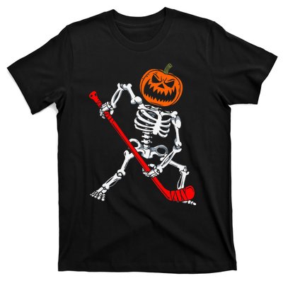 Skeleton Ice Hockey Halloween Pumpkin Hockey T-Shirt