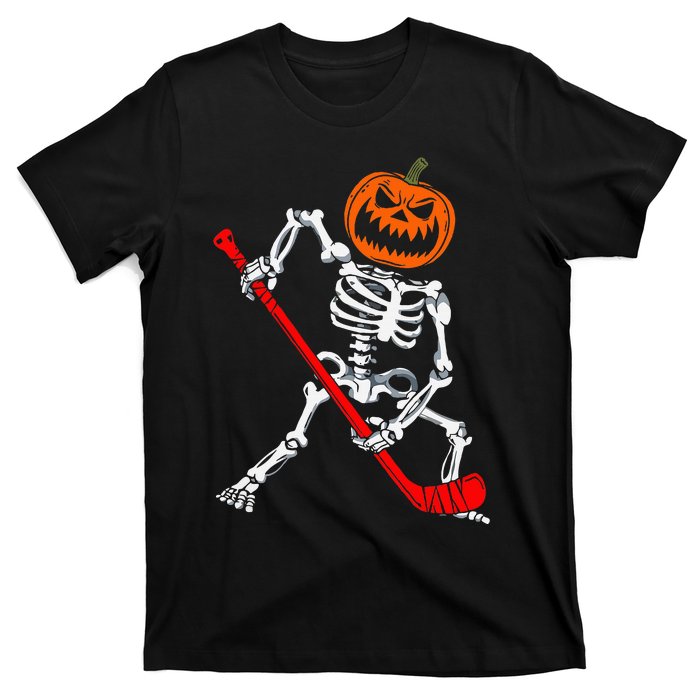 Skeleton Ice Hockey Halloween Pumpkin Hockey T-Shirt