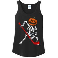 Skeleton Ice Hockey Halloween Pumpkin Hockey Ladies Essential Tank