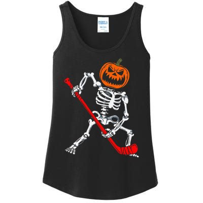 Skeleton Ice Hockey Halloween Pumpkin Hockey Ladies Essential Tank