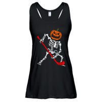 Skeleton Ice Hockey Halloween Pumpkin Hockey Ladies Essential Flowy Tank