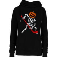 Skeleton Ice Hockey Halloween Pumpkin Hockey Womens Funnel Neck Pullover Hood